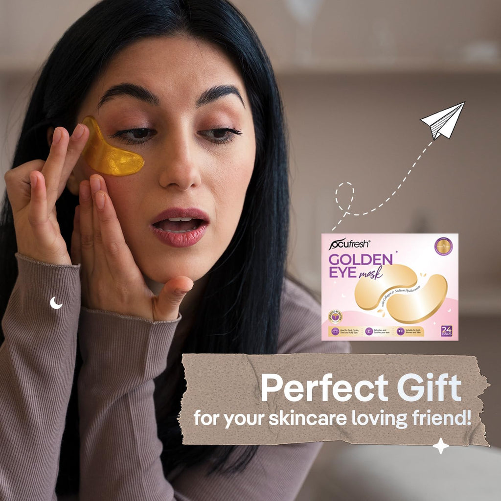 Golden Eye Mask Collagen & Hyaluronic Acid Under Eye Patches - 24 Pairs for Dark Circles, Puffy Eyes, Wrinkles, Hydration - Damaged Box
