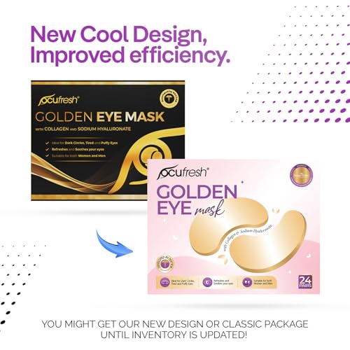 Golden Eye Mask Collagen & Hyaluronic Acid Under Eye Patches - 24 Pairs for Dark Circles, Puffy Eyes, Wrinkles, Hydration - Damaged Box