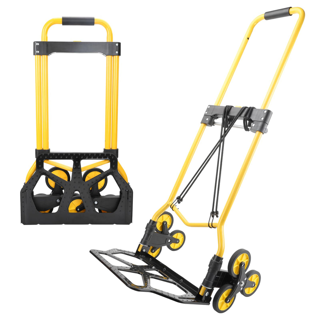 Alloy Steel Folding Trolley on Wheels, 50kg Heavy Duty Sack Truck, 110cm Extended Handle Sack Barrow, Multi-Purpose Dolly Trolley with Elasticated Rope, Stair Climbing Trolley-Office/Home/Garden - Very Good