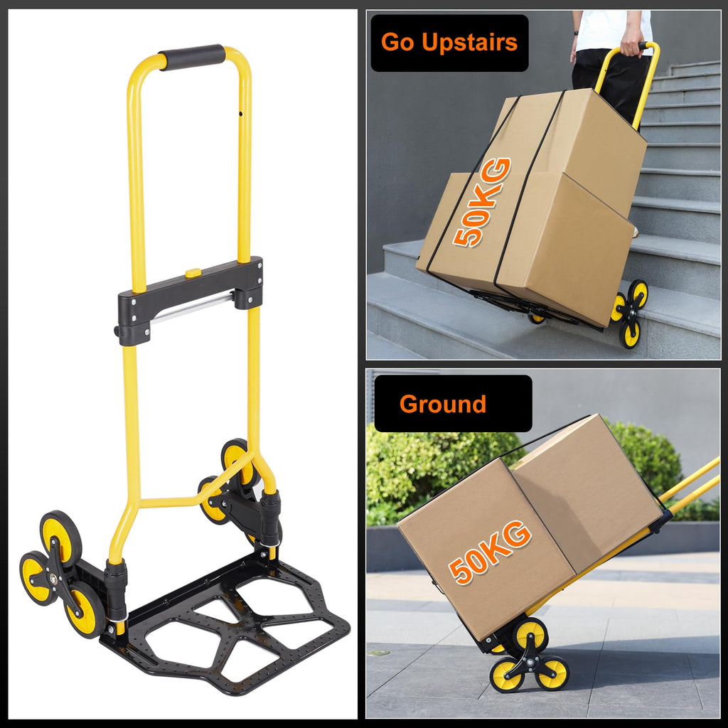 Alloy Steel Folding Trolley on Wheels, 50kg Heavy Duty Sack Truck, 110cm Extended Handle Sack Barrow, Multi-Purpose Dolly Trolley with Elasticated Rope, Stair Climbing Trolley-Office/Home/Garden - Very Good