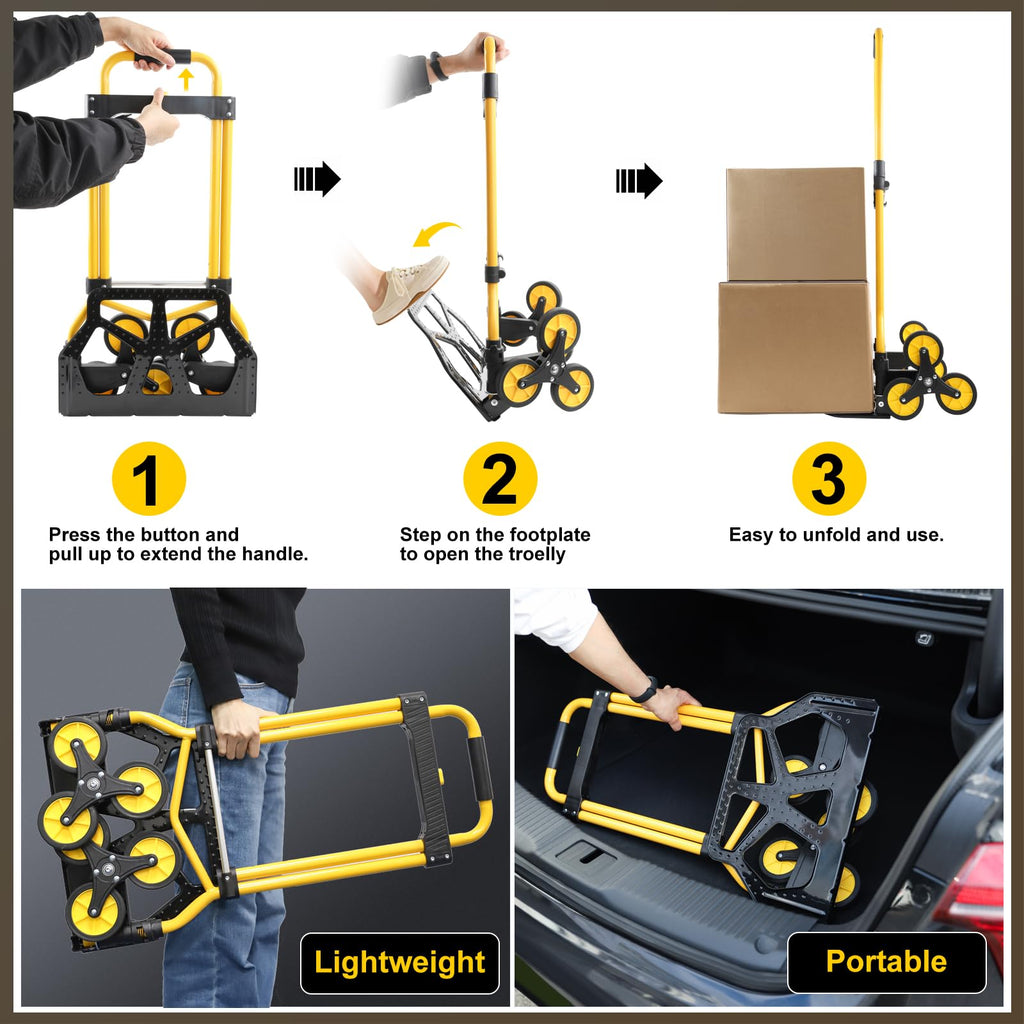 Alloy Steel Folding Trolley on Wheels, 50kg Heavy Duty Sack Truck, 110cm Extended Handle Sack Barrow, Multi-Purpose Dolly Trolley with Elasticated Rope, Stair Climbing Trolley-Office/Home/Garden - Very Good