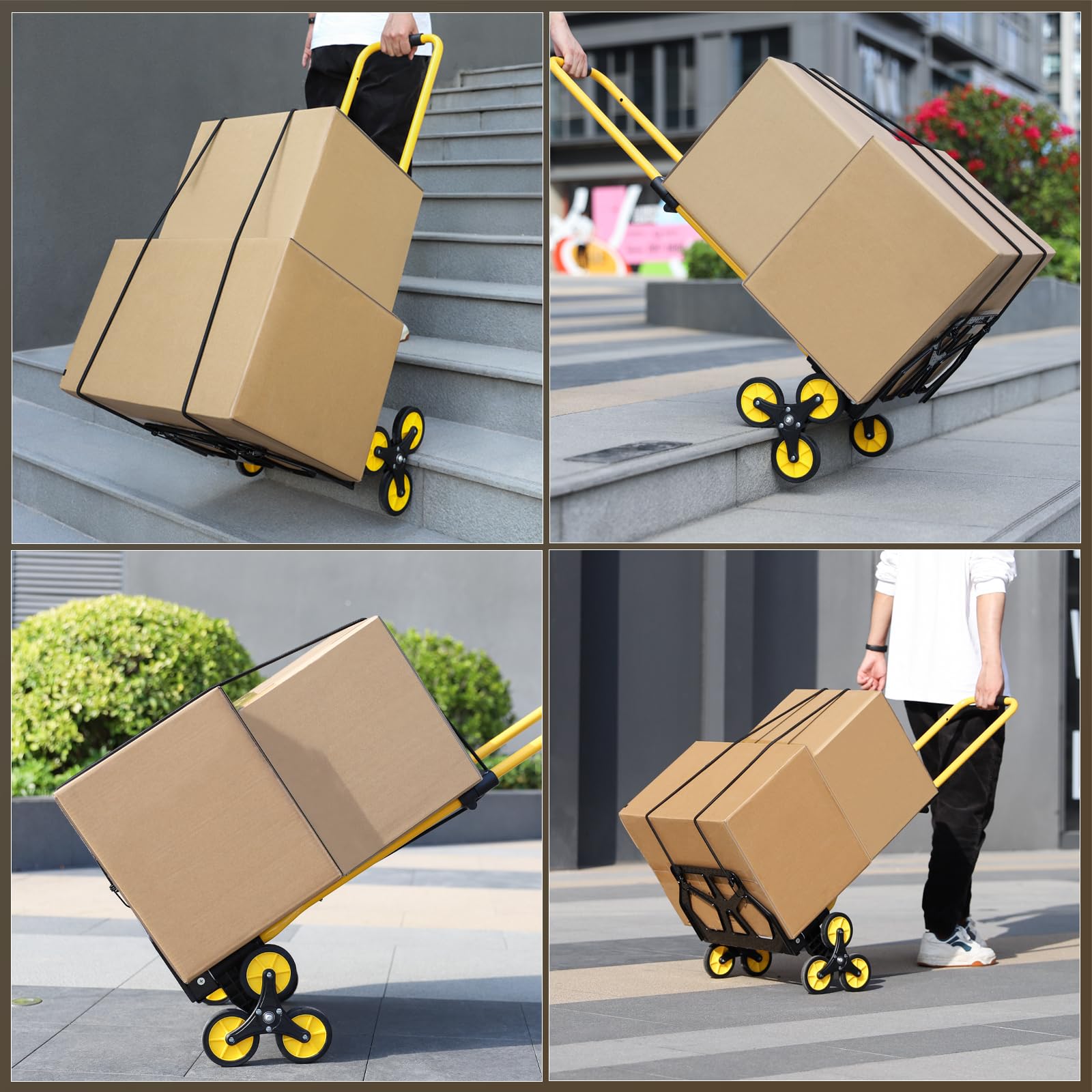 Alloy Steel Folding Trolley on Wheels, 50kg Heavy Duty Sack Truck, 110cm Extended Handle Sack Barrow, Multi-Purpose Dolly Trolley with Elasticated Rope, Stair Climbing Trolley-Office/Home/Garden - Very Good