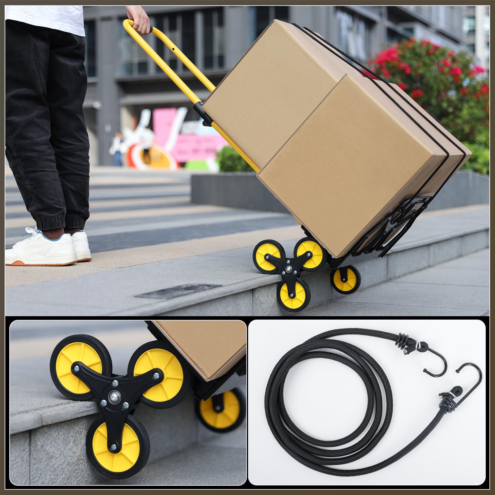 Alloy Steel Folding Trolley on Wheels, 50kg Heavy Duty Sack Truck, 110cm Extended Handle Sack Barrow, Multi-Purpose Dolly Trolley with Elasticated Rope, Stair Climbing Trolley-Office/Home/Garden - Very Good