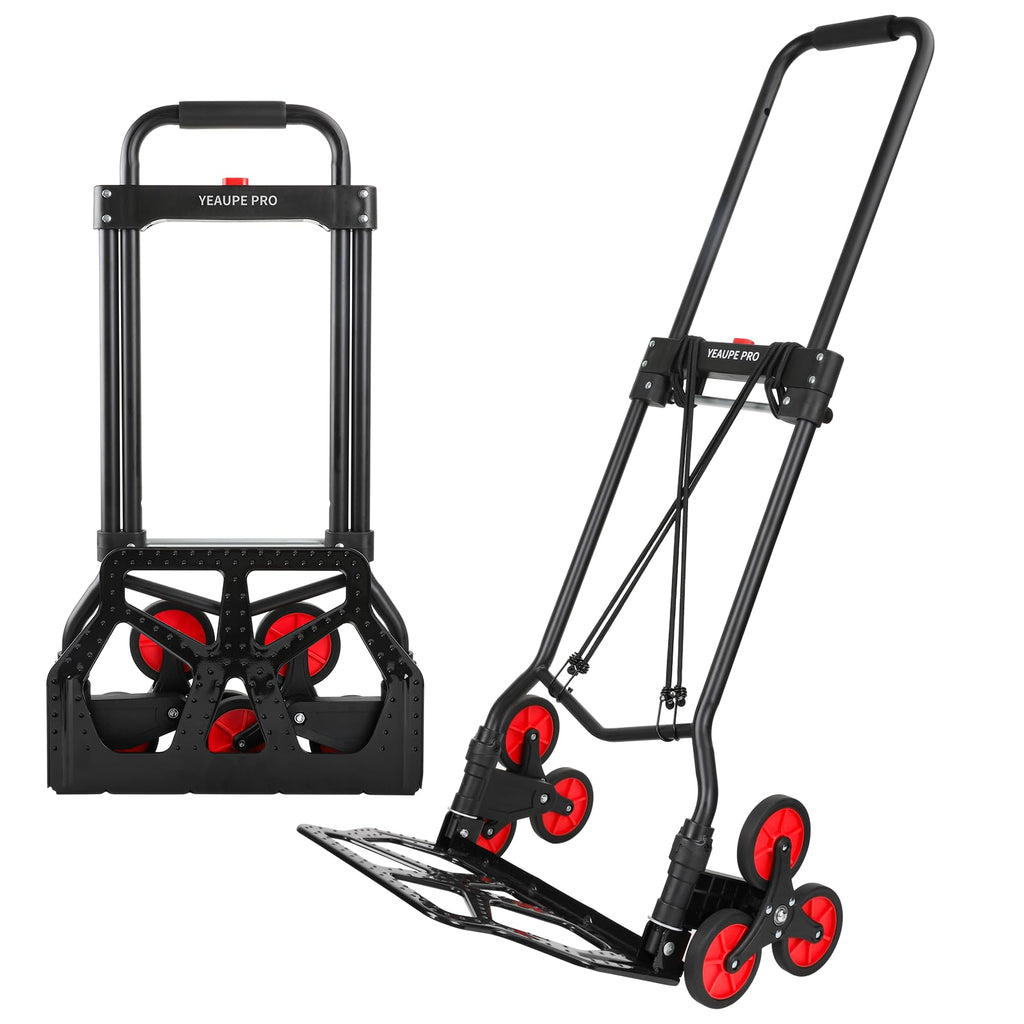 Alloy Steel Folding Trolley on Wheels, 50kg Heavy Duty Sack Truck, 110cm Extended Handle Sack Barrow, Multi-Purpose Dolly Trolley with Elasticated Rope, Stair Climbing Trolley-Office/Home/Garden - Very Good