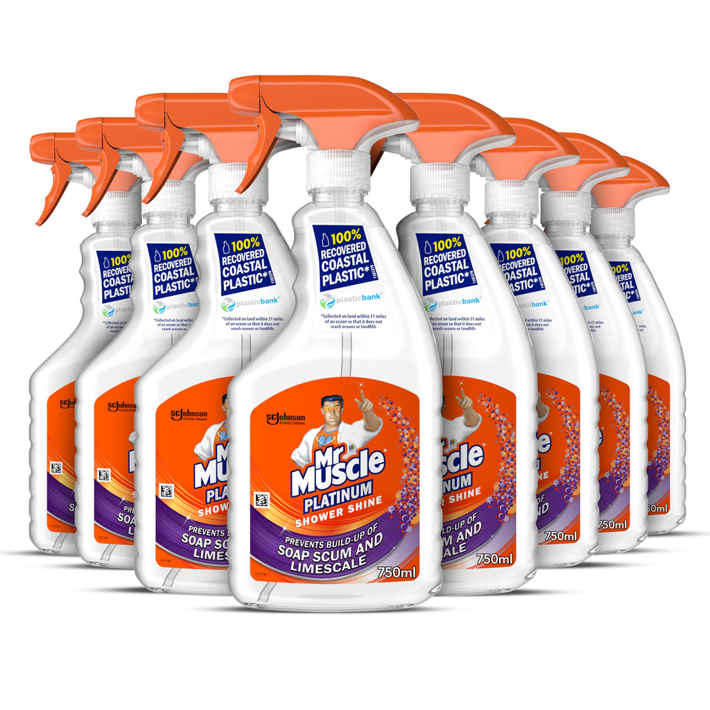 Mr Muscle Platinum Shower Shine Spray - 6 x 750ml - Bathroom Cleaner Bulk Pack - Damaged Box