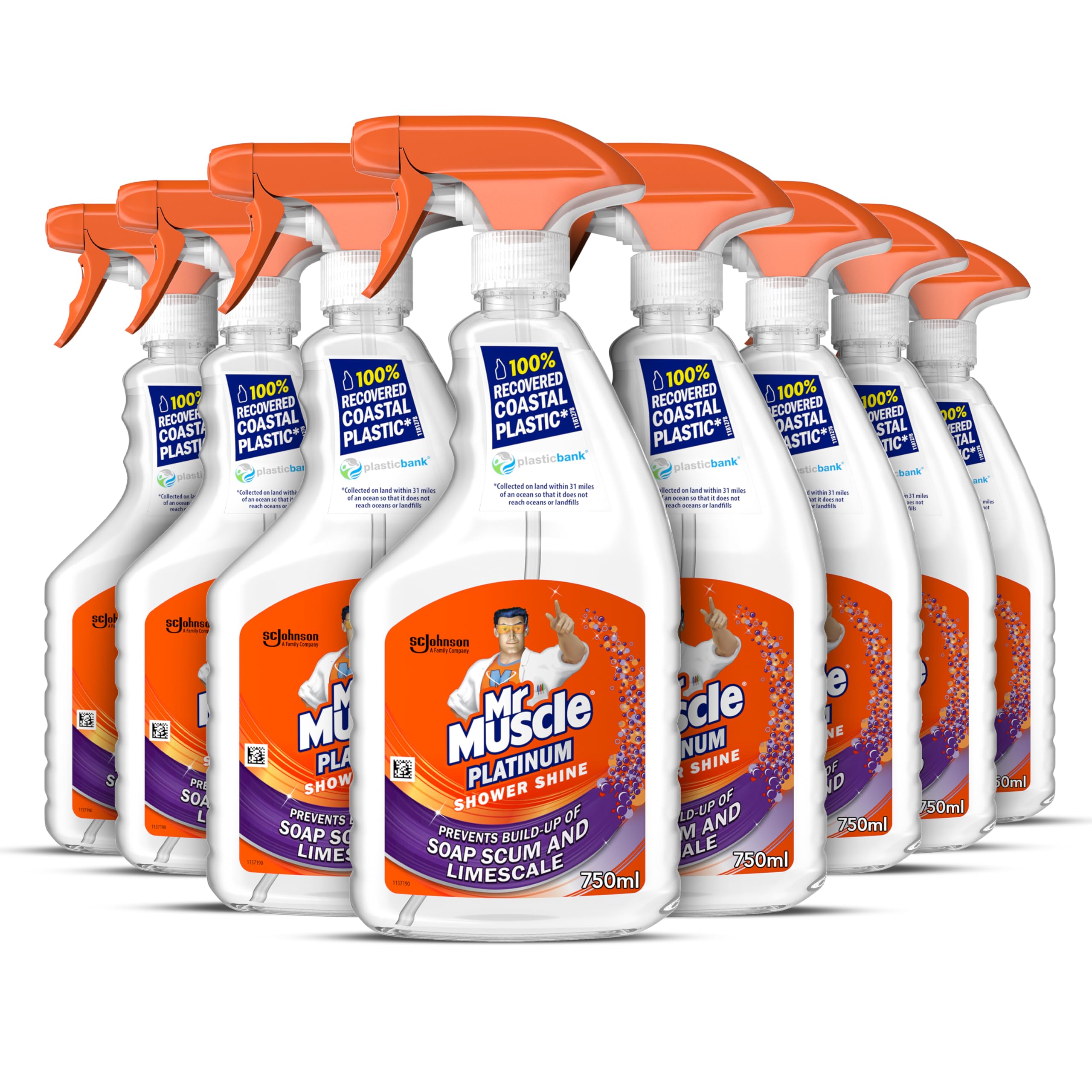 Mr Muscle Platinum Shower Shine Spray - 6 x 750ml - Bathroom Cleaner Bulk Pack - Damaged Box