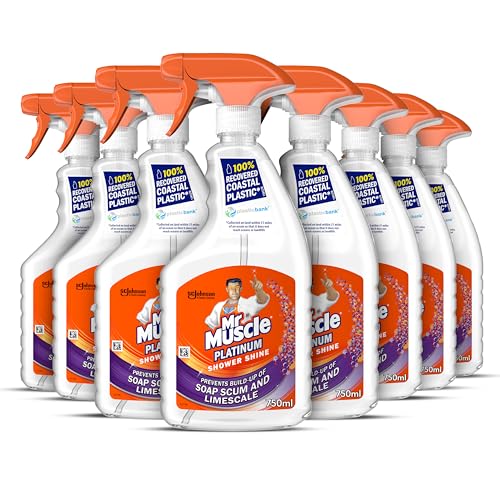 Mr Muscle Platinum Shower Shine Spray - 6 x 750ml - Bathroom Cleaner Bulk Pack - Damaged Box