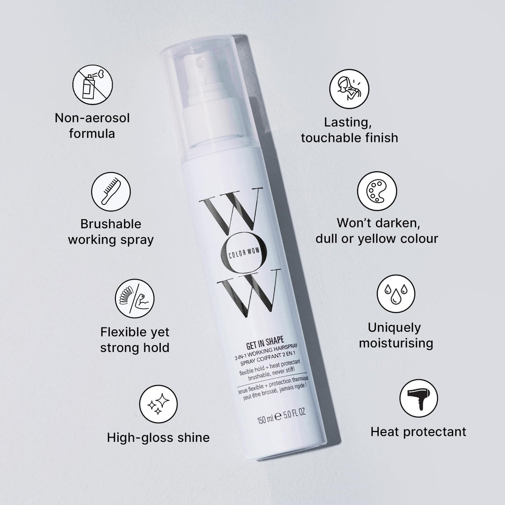 COLOR WOW Get In Shape Non-Aerosol Hairspray - Flexible, Strong Hold with Glossy Finish | Heat Protection + Touchable Control | No Dulling or Yellowing on Colour-Treated Hair