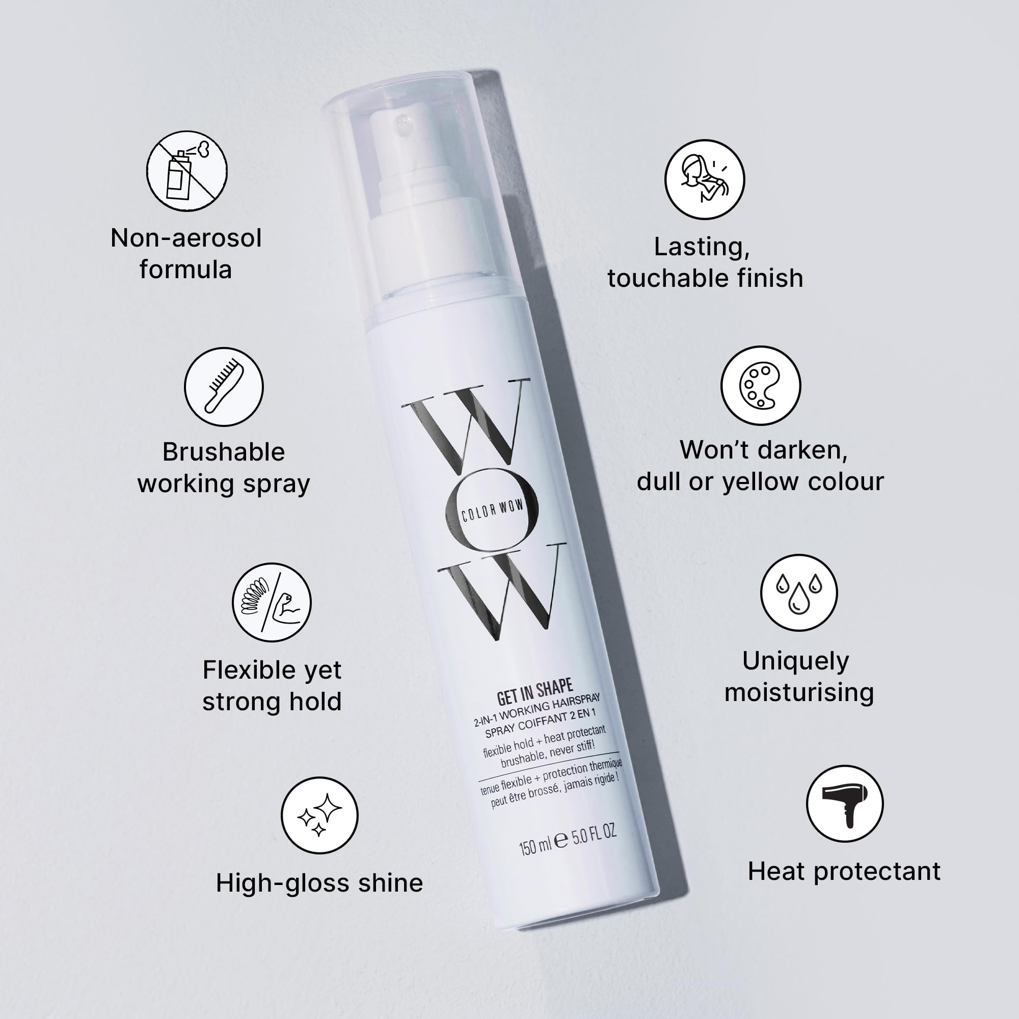 COLOR WOW Get In Shape Non-Aerosol Hairspray - Flexible, Strong Hold with Glossy Finish | Heat Protection + Touchable Control | No Dulling or Yellowing on Colour-Treated Hair