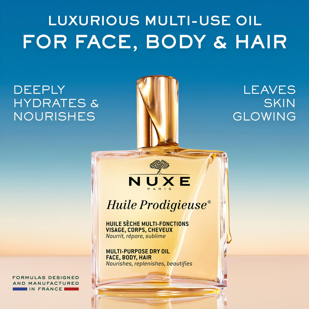 Nuxe Huile Prodigieuse Multi-Purpose Dry Oil 50ml, Legendary Dry Oil, Nourishes, Repairs & Beautifies Face, Body & Hair, Multi-Purpose Vegan Formula