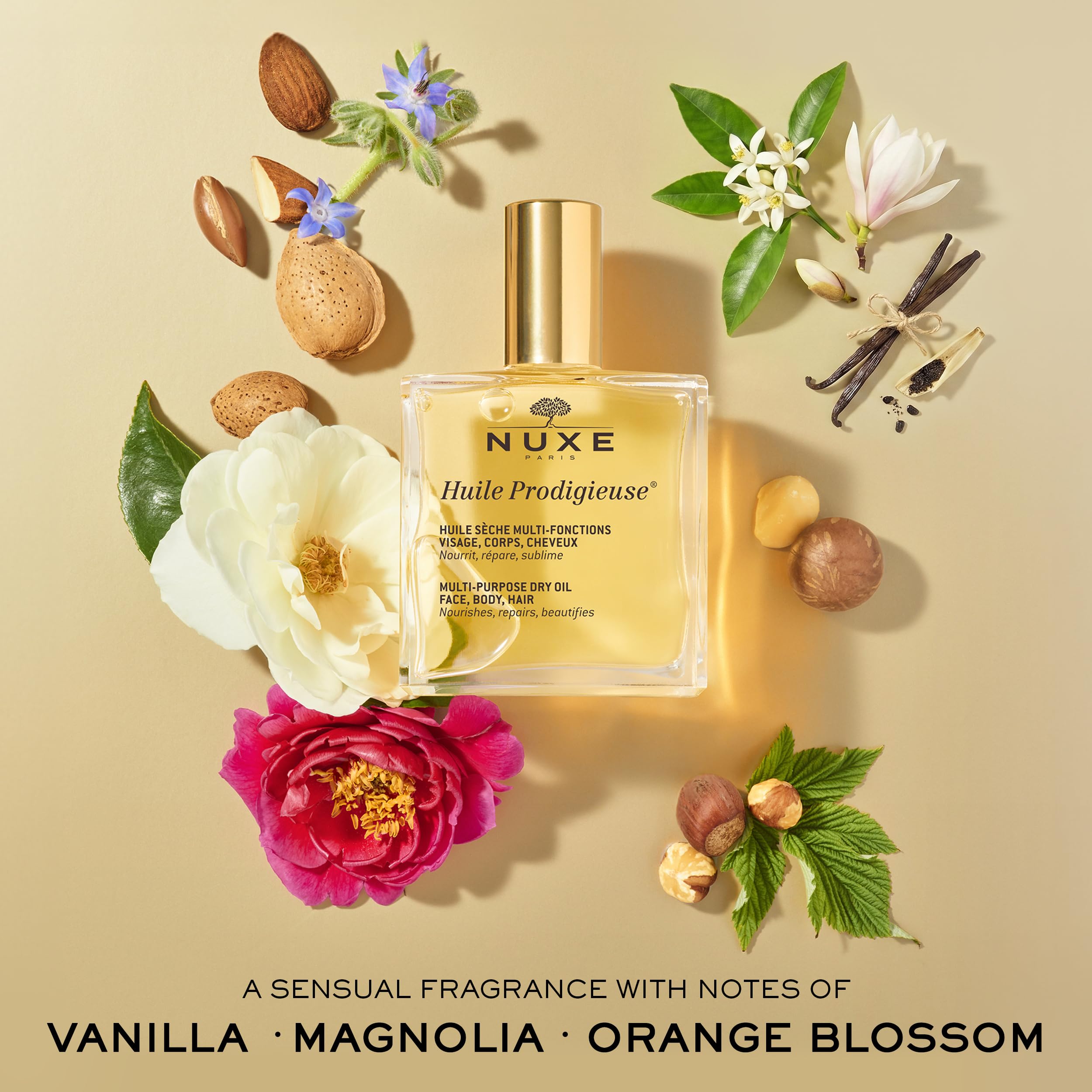 Nuxe Huile Prodigieuse Multi-Purpose Dry Oil 50ml, Legendary Dry Oil, Nourishes, Repairs & Beautifies Face, Body & Hair, Multi-Purpose Vegan Formula