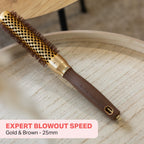 Olivia Garden Expert Blowout Speed - Gold & Brown - 25 - Ceramic Coated Round Brush with Extra Long Barrel for 25% Faster Blowouts - Damaged Box