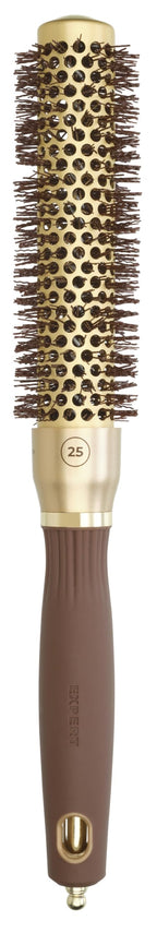 Olivia Garden Expert Blowout Speed - Gold & Brown - 25 - Ceramic Coated Round Brush with Extra Long Barrel for 25% Faster Blowouts - Damaged Box