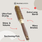 Olivia Garden Expert Blowout Speed - Gold & Brown - 25 - Ceramic Coated Round Brush with Extra Long Barrel for 25% Faster Blowouts - Damaged Box