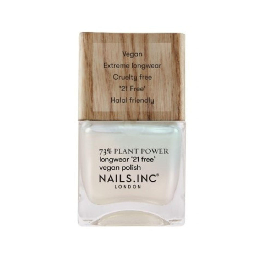 Nails Inc Plant Power Nail Polish, Glowing Somewhere, White Shimmer, 73% Plant-Based, Long Wearing, Quick Dry, High Shine Gel Like Finish, 21-Free, Vegan & Cruelty Free Nail Polish, 14 ML - Damaged Box