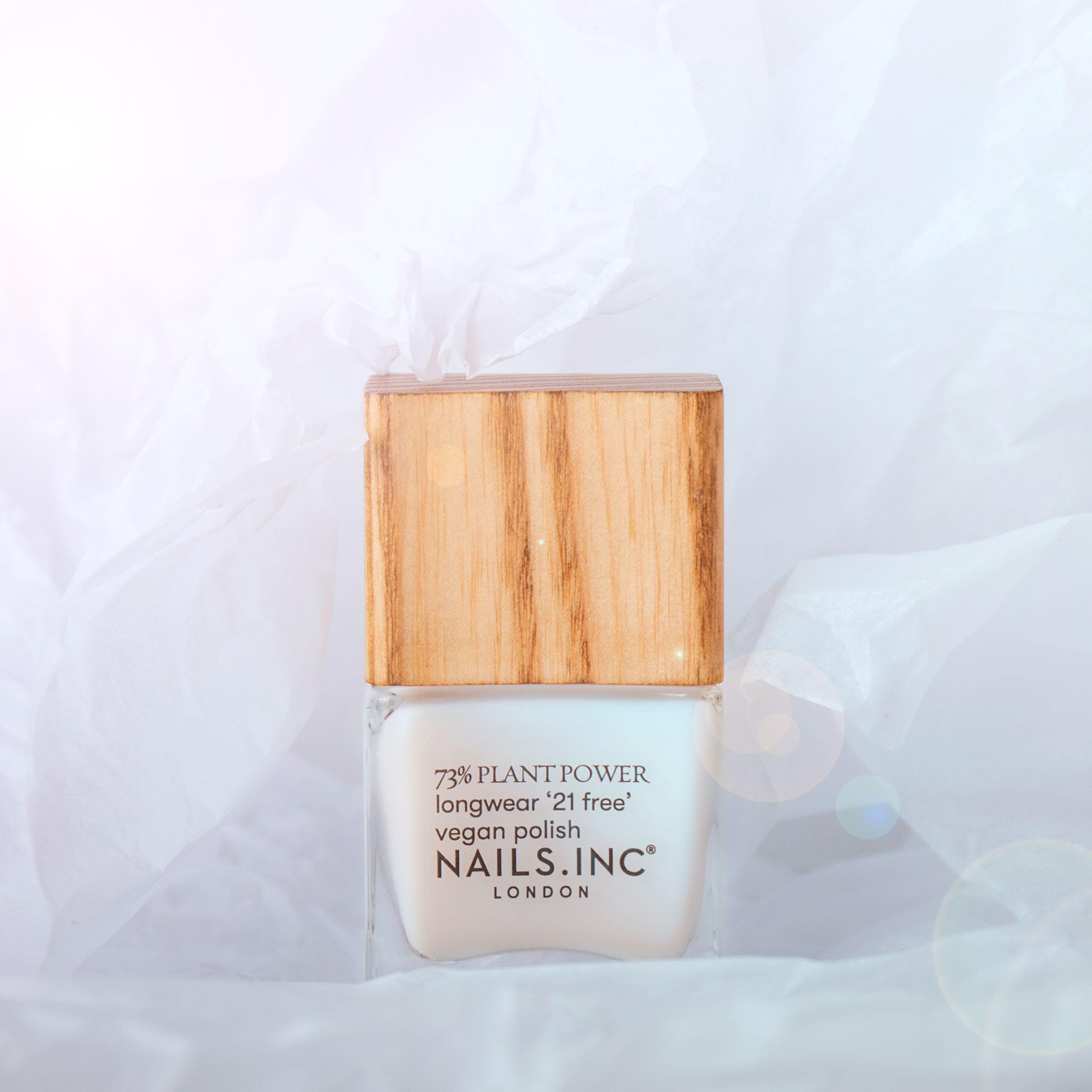 Nails Inc Plant Power Nail Polish, Glowing Somewhere, White Shimmer, 73% Plant-Based, Long Wearing, Quick Dry, High Shine Gel Like Finish, 21-Free, Vegan & Cruelty Free Nail Polish, 14 ML - Damaged Box