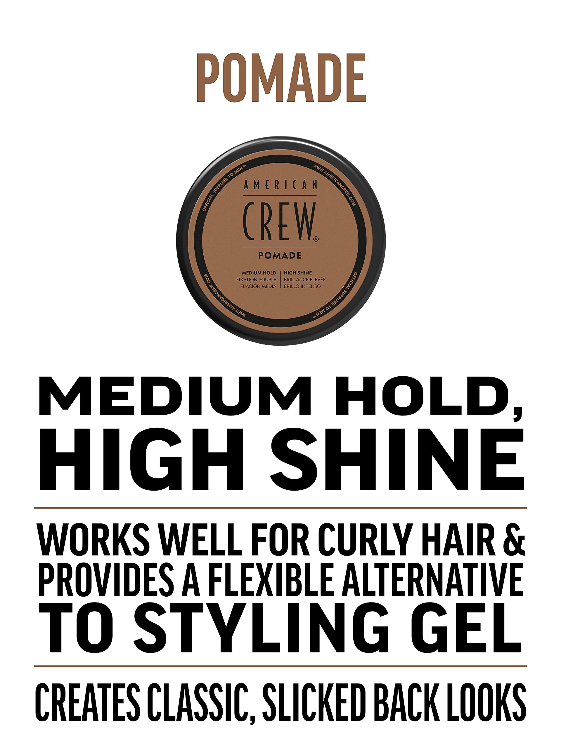 American Crew Pomade with Medium Hold and High Shine, Gifts for Men, for Shape and Control, Water-Based Pomade, Hair Styling for Men - 85 g - Damaged Box