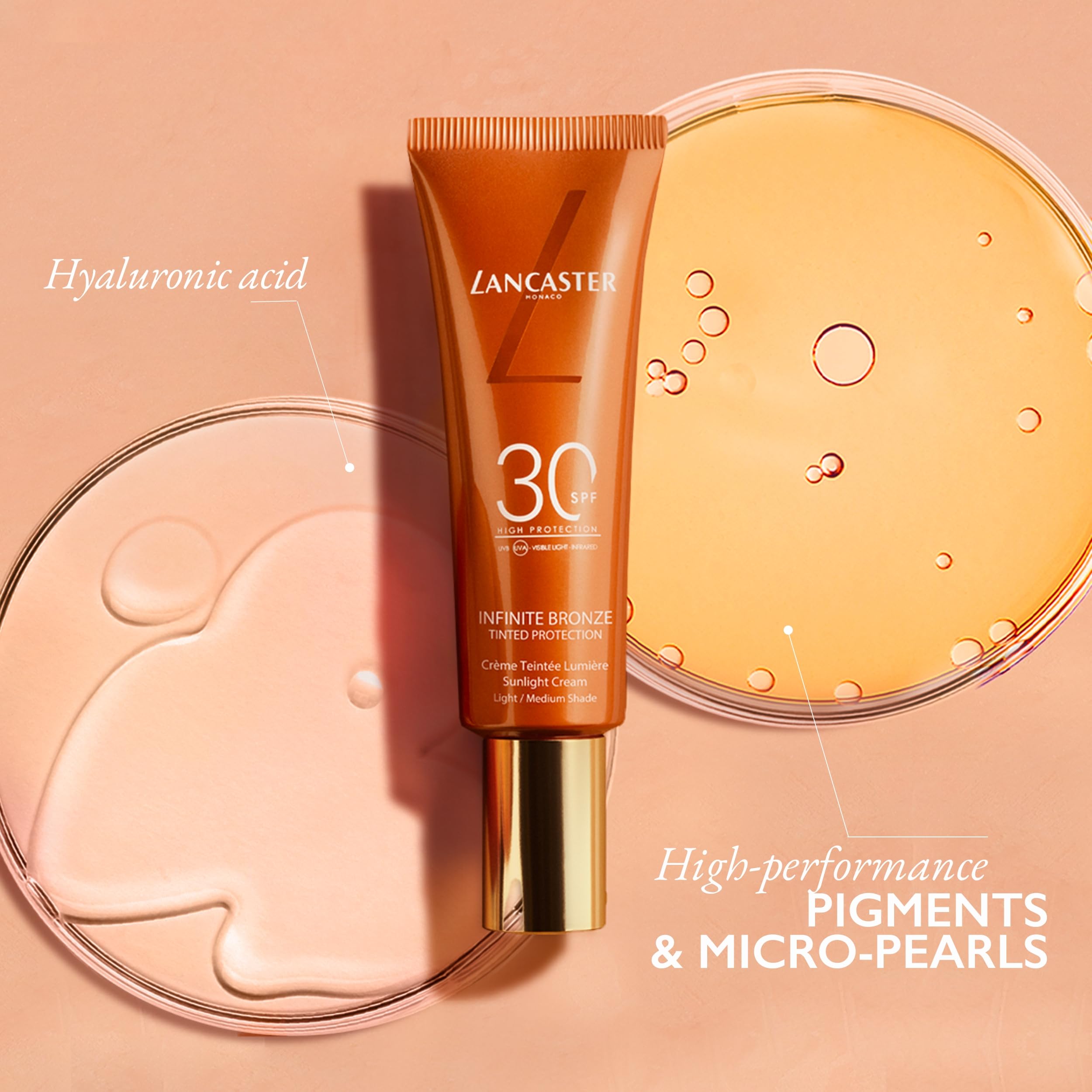 Lancaster Infinite Bronze Sunlight Cream SPF30 50ml - Light/Medium Shade, Tinted Protection, Non-Greasy and Non-Sticky Formula, Natural-Looking Finish, Vegan - Damaged Box