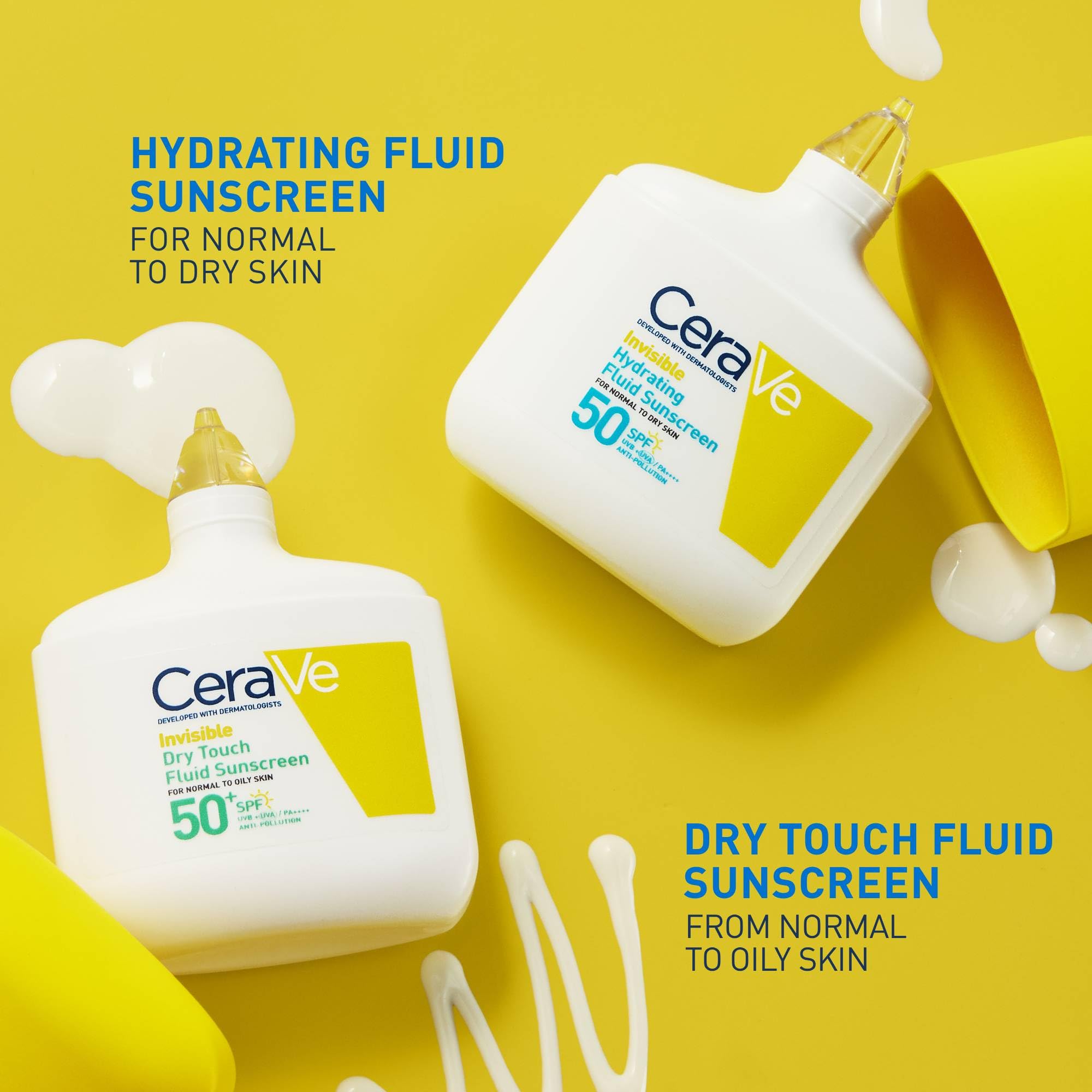 CeraVe Invisible Dry Touch Fluid Face Sunscreen, SPF 50+, Broad Spectrum UVB UVA Protection Sun Cream With 3 Essential Ceramides, Niacinamide, Normal to Oily Skin, Oil Control, Matte Finish, 50ml - Damaged Box