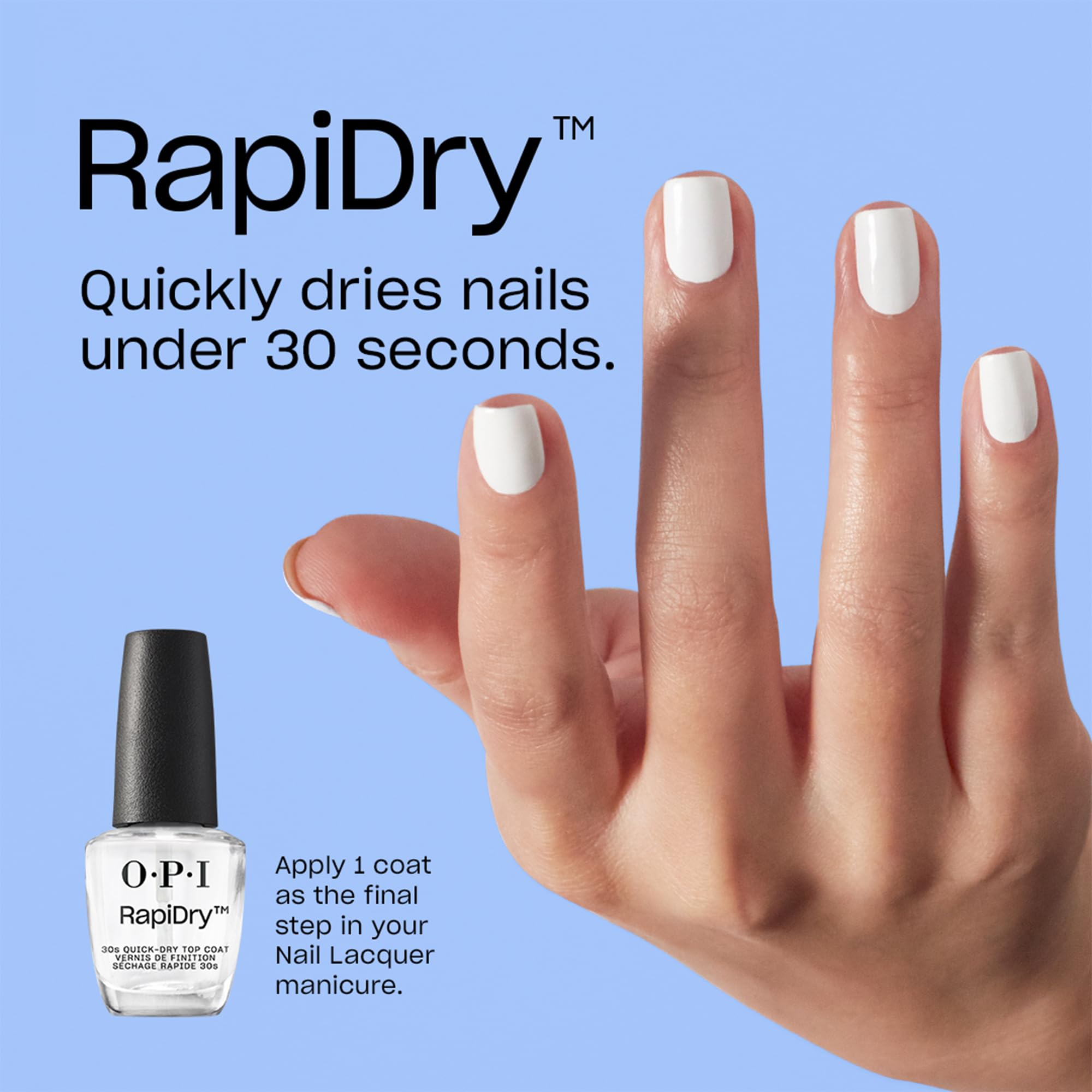 OPI RapiDry Nail Polish Top Coat - Quick Drying Top Coat - Quick Dry, High Shine & Glossy, Protects Nails - Nail Strengthener & Care (15ml)