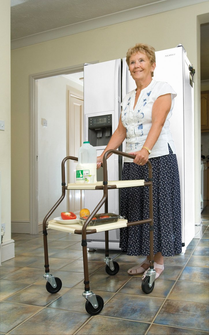 NRS Healthcare M03792 Home Helper Trolley - Standard Walking Aid with Wheels & Trays for Elderly & Disabled - Like New