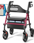 HOMLAND Foldable Rollator Walker with Seat, 8" Wheels, 350lb Capacity, Adjustable Height, Lightweight, Red - Like New