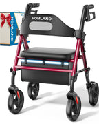 HOMLAND Foldable Rollator Walker with Seat, 8" Wheels, 350lb Capacity, Adjustable Height, Lightweight, Red - Like New