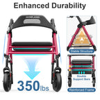 HOMLAND Foldable Rollator Walker with Seat, 8" Wheels, 350lb Capacity, Adjustable Height, Lightweight, Red - Like New