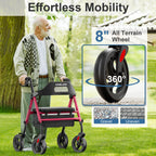 HOMLAND Foldable Rollator Walker with Seat, 8" Wheels, 350lb Capacity, Adjustable Height, Lightweight, Red - Like New