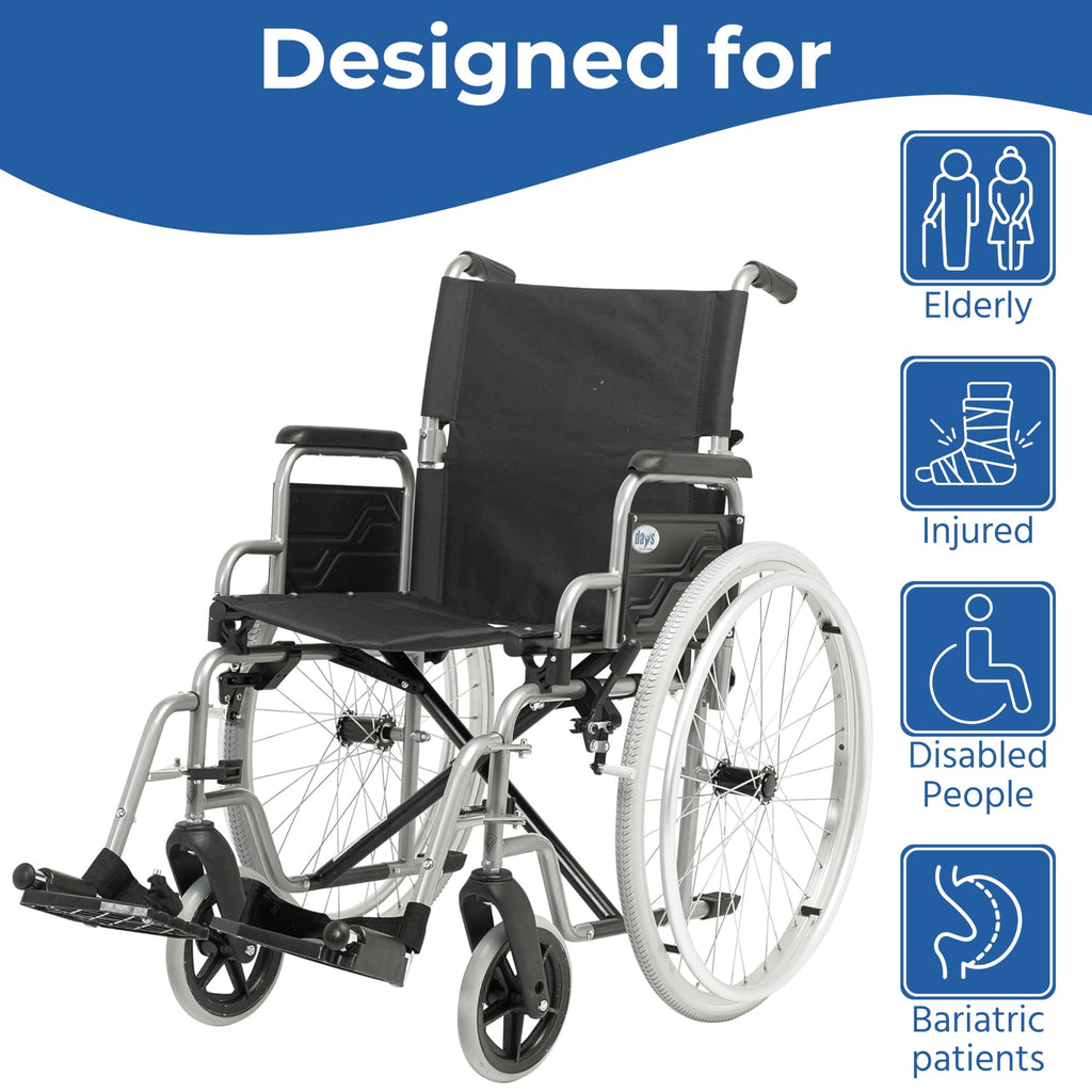 Days Whirl Self-Propelled Wheelchair - 41cm (16") Seat - Durable Mobility Aid - Manual Wheel Chair - Damaged Box
