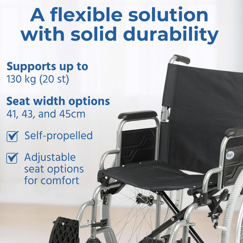 Days Whirl Self-Propelled Wheelchair - 41cm (16") Seat - Durable Mobility Aid - Manual Wheel Chair - Damaged Box