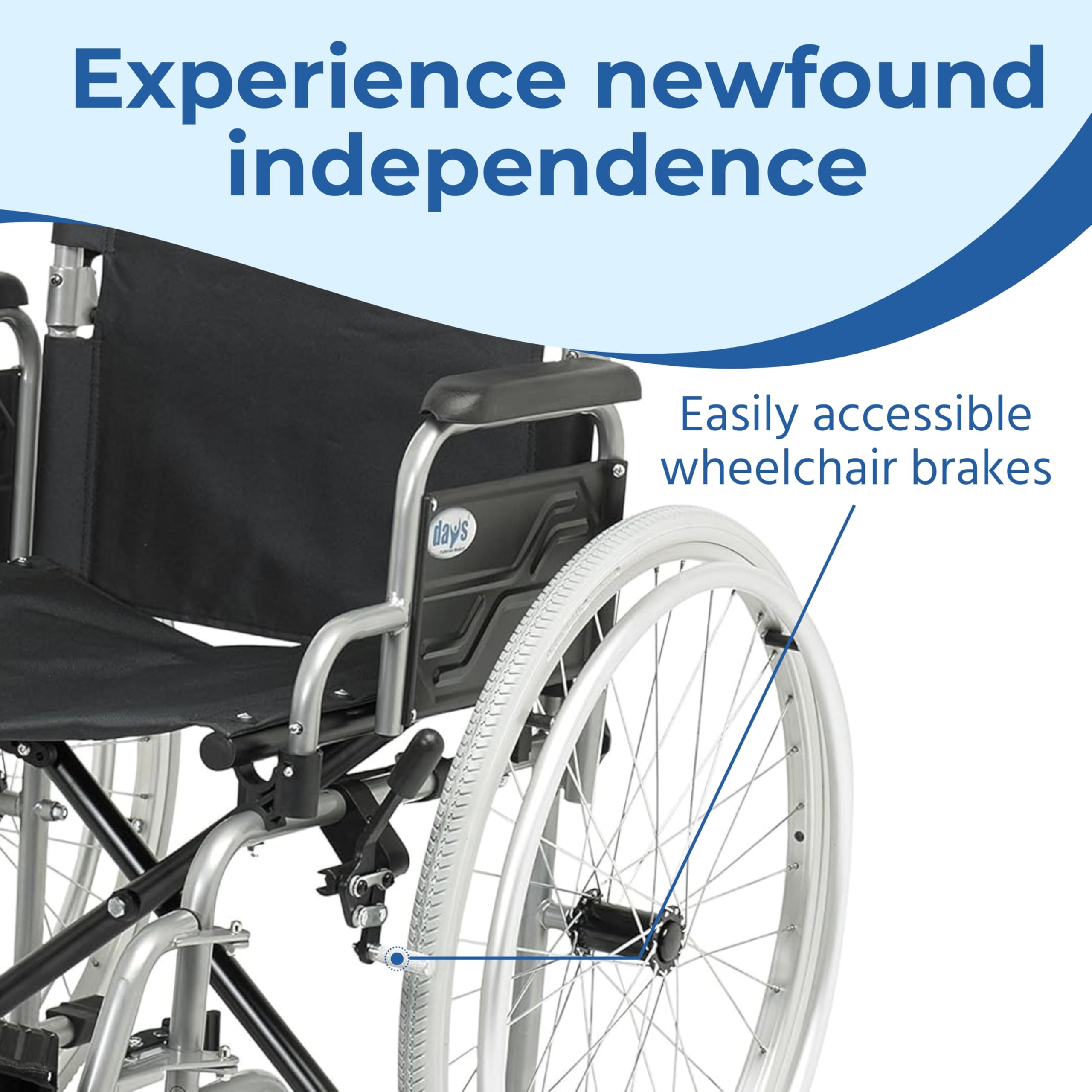Days Whirl Self-Propelled Wheelchair - 41cm (16") Seat - Durable Mobility Aid - Manual Wheel Chair - Damaged Box