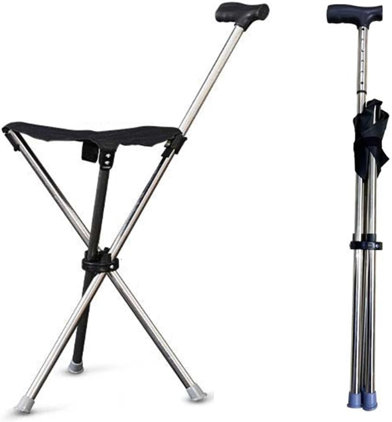 Aidapt Lightweight Folding Walking Stick with Seat - Comfortable, Portable Mobility Aid - Durable Aluminum, Foam Handle, Non-Slip Feet - 100kg Max Weight - Damaged Box