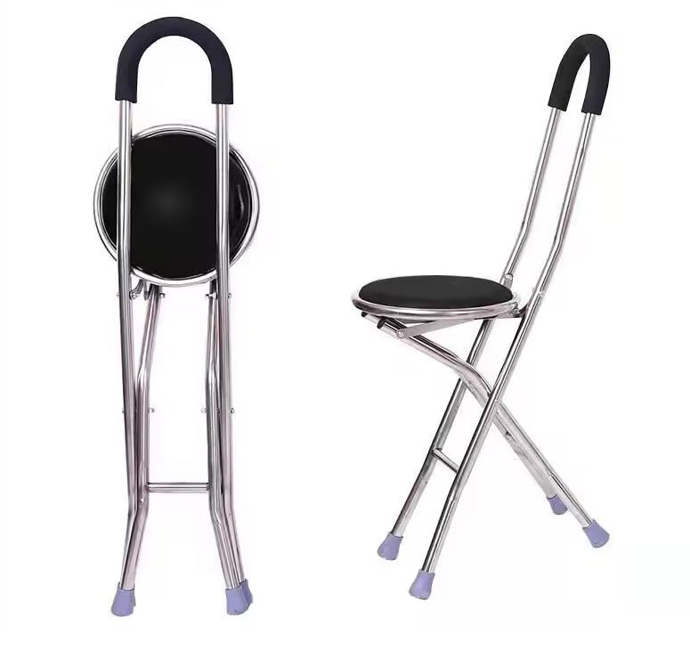 Aidapt Lightweight Folding Walking Stick with Seat - Comfortable, Portable Mobility Aid - Durable Aluminum, Foam Handle, Non-Slip Feet - 100kg Max Weight - Damaged Box