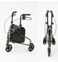 NRS Healthcare 3 Wheel Steel Rollator Walking Aid - Folding, Height Adjustable, Lockable Brakes, Grey with Bag - Damaged Box