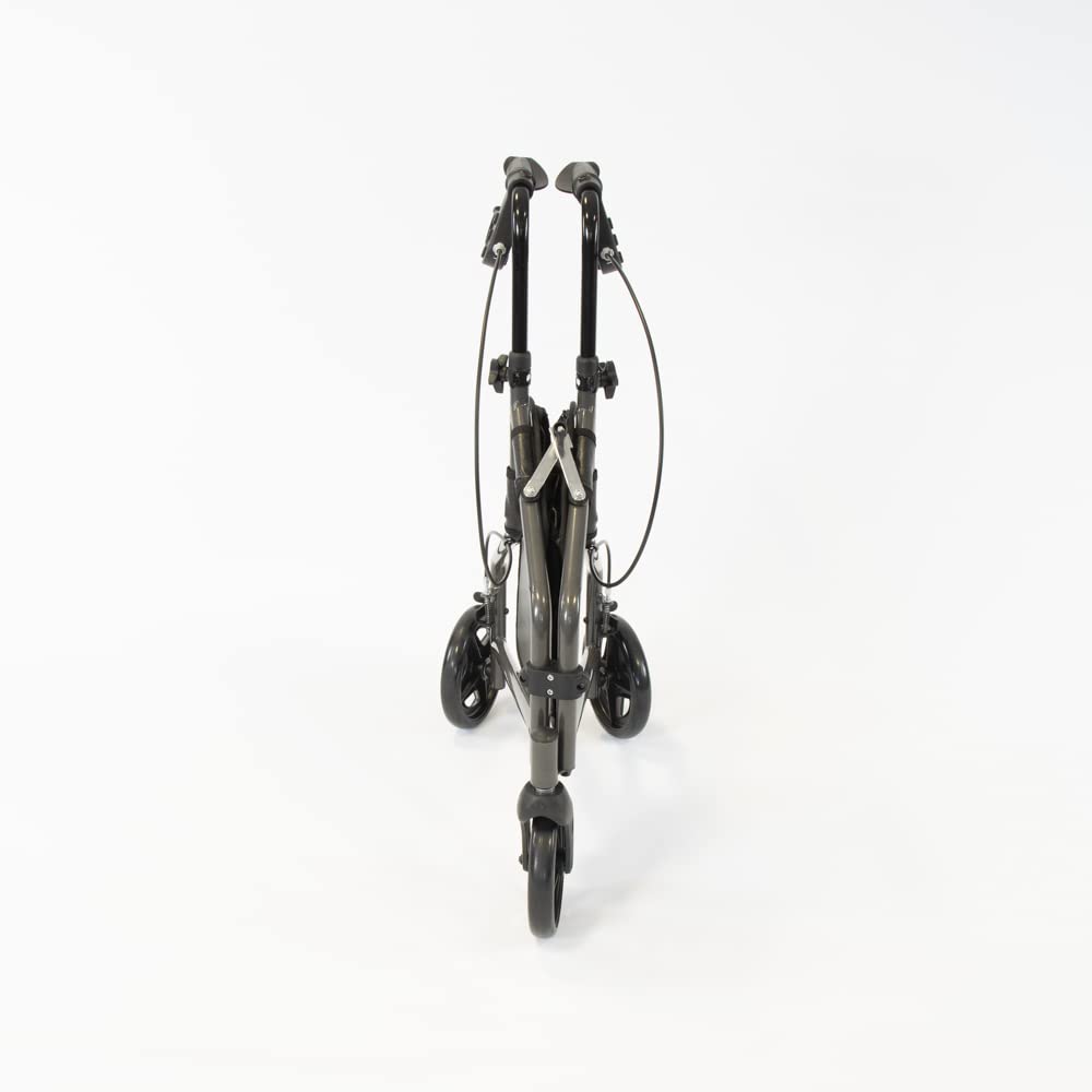 NRS Healthcare 3 Wheel Steel Rollator Walking Aid - Folding, Height Adjustable, Lockable Brakes, Grey with Bag - Damaged Box