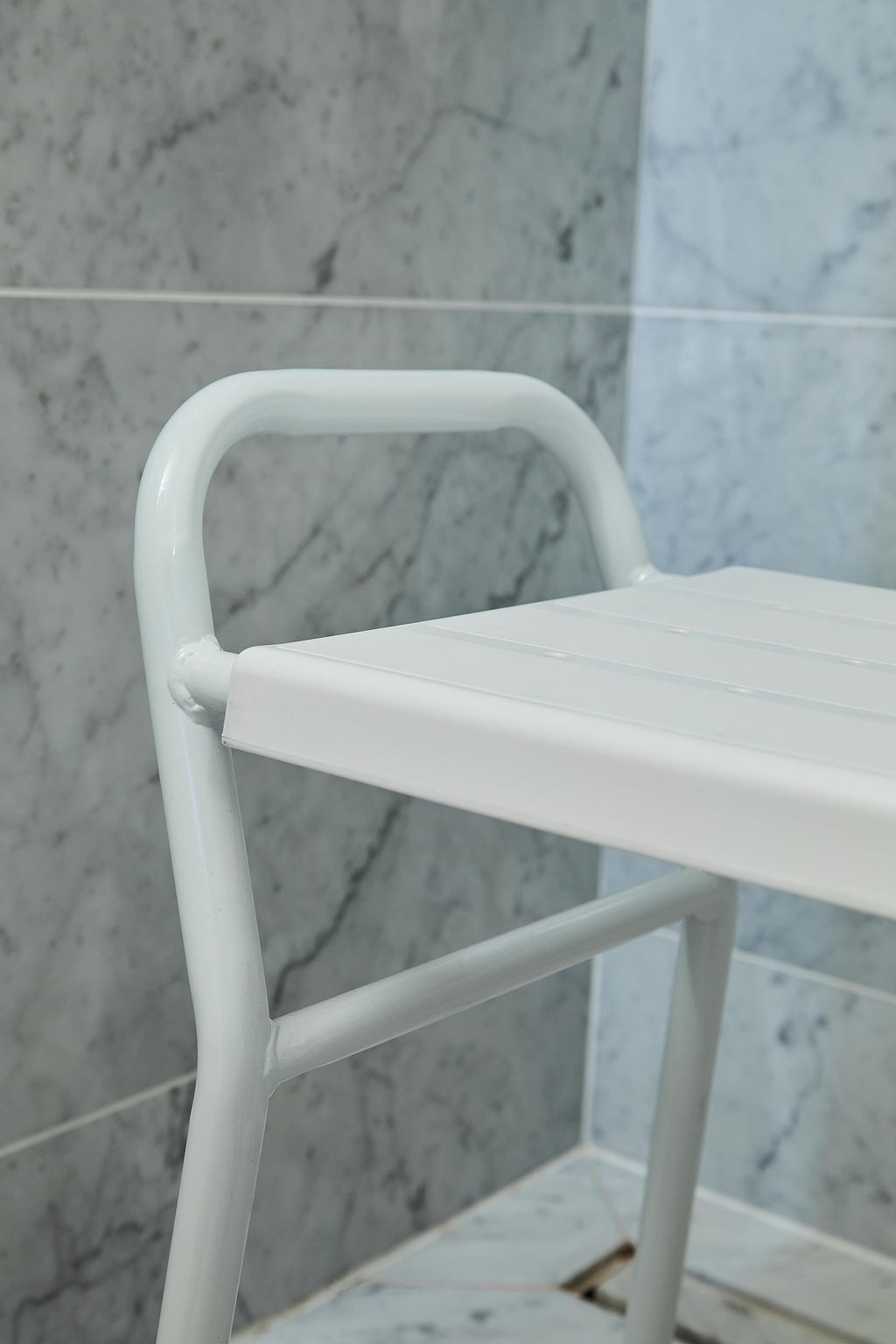 NRS Healthcare Shower Stool with Handles - Adjustable Height, Non-Slip, White - Bathroom Aid for Elderly & Disabled - Very Good
