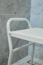 NRS Healthcare Shower Stool with Handles - Adjustable Height, Non-Slip, White - Bathroom Aid for Elderly & Disabled - Very Good