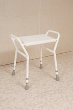 NRS Healthcare Shower Stool with Handles - Adjustable Height, Non-Slip, White - Bathroom Aid for Elderly & Disabled - Very Good