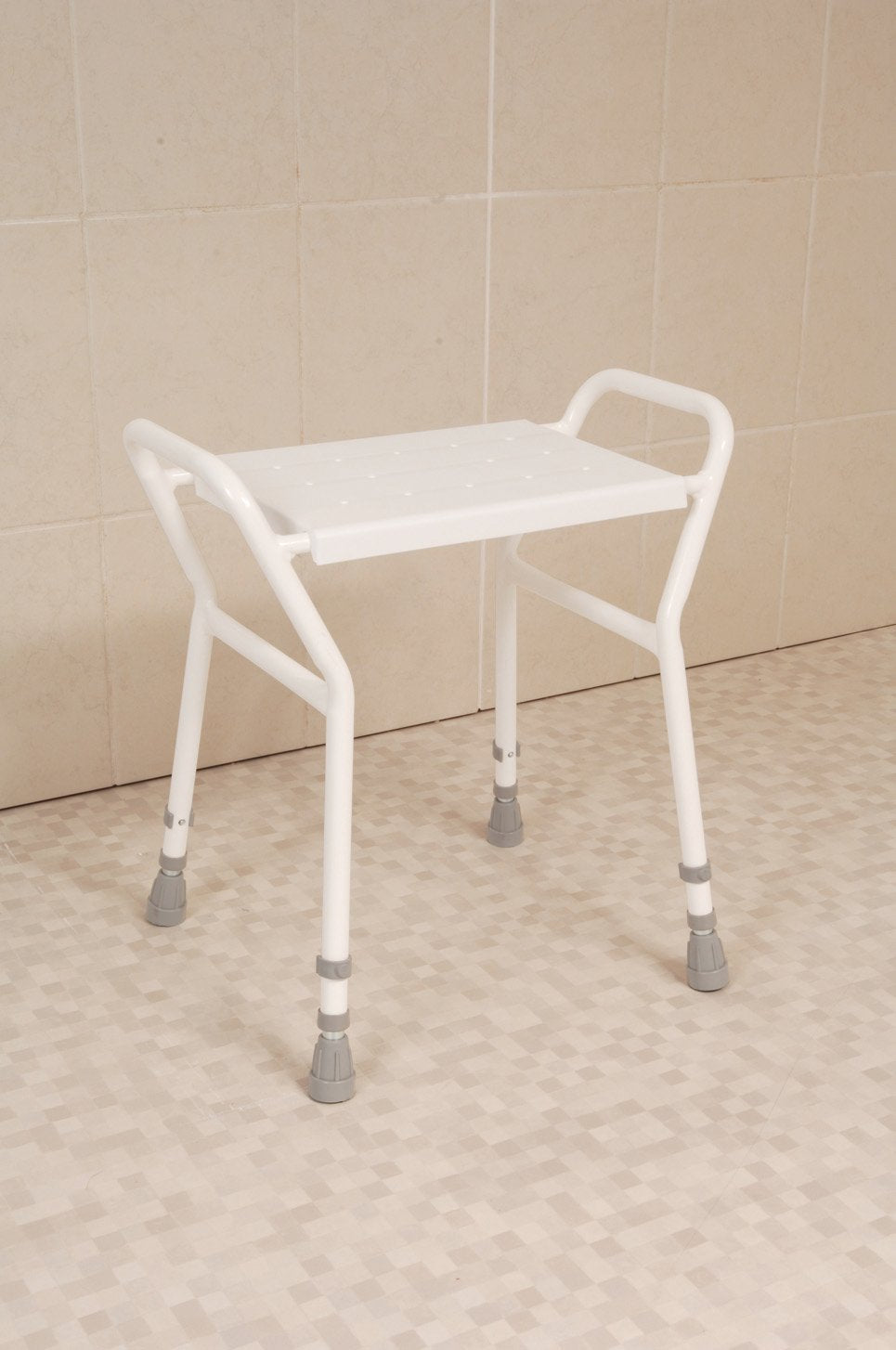 NRS Healthcare Shower Stool with Handles - Adjustable Height, Non-Slip, White - Bathroom Aid for Elderly & Disabled - Very Good