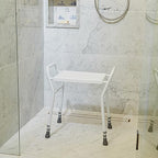 NRS Healthcare Shower Stool with Handles - Adjustable Height, Non-Slip, White - Bathroom Aid for Elderly & Disabled - Very Good