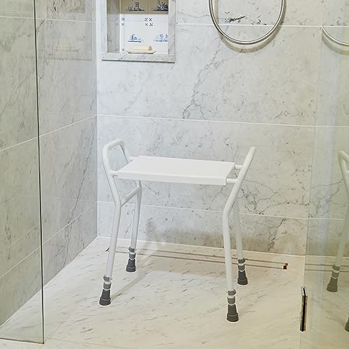 NRS Healthcare Shower Stool with Handles - Adjustable Height, Non-Slip, White - Bathroom Aid for Elderly & Disabled - Very Good