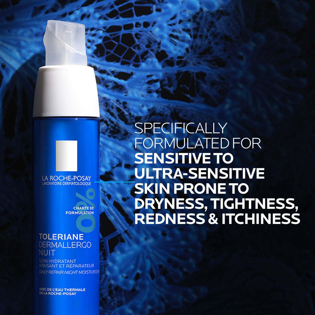 La Roche-Posay Toleriane Dermallergo Soothing Night Cream, 48H Hydrating Gel-Moisturiser for Ultra-Sensitive and Allergy-Prone Skin, with Niacinamide and Vitamin B6, 40ml - Damaged Box