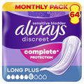Always Discreet Long Plus Incontinence Pads 64 Pads (4 x 16 Pieces) Monthly Pack, Discreet Protection & High Absorbency, Odour-Neutralising (Packaging May Vary)