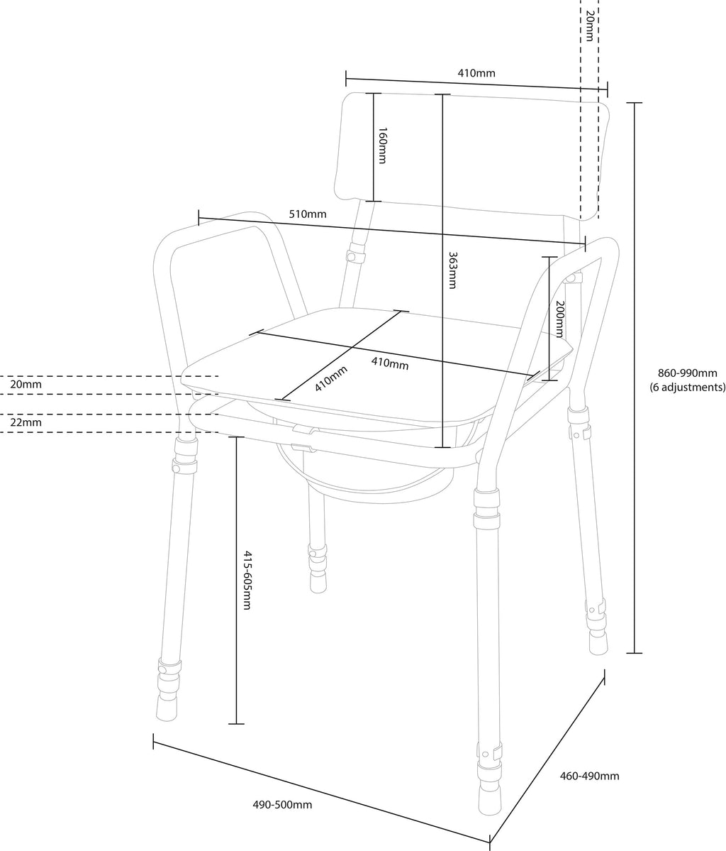 Aidapt Free Standing Commode Chair - Height Adjustable, Padded Back & Arm Support, Flat Pack Aid - Very Good