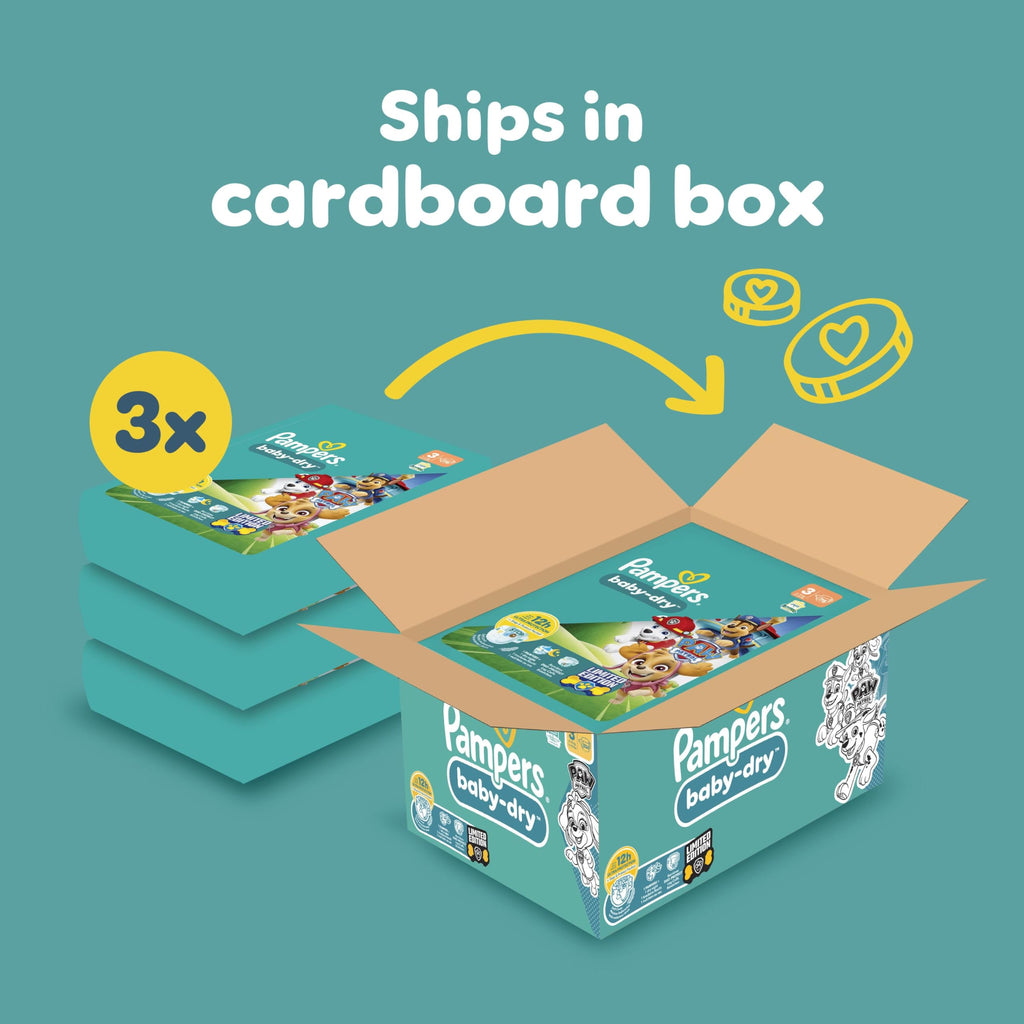 Pampers Baby-Dry Paw Patrol Nappies Size 3, 234 Count, 6-10kg Monthly Pack, Up to 100% Leak-Free Night - Damaged Box
