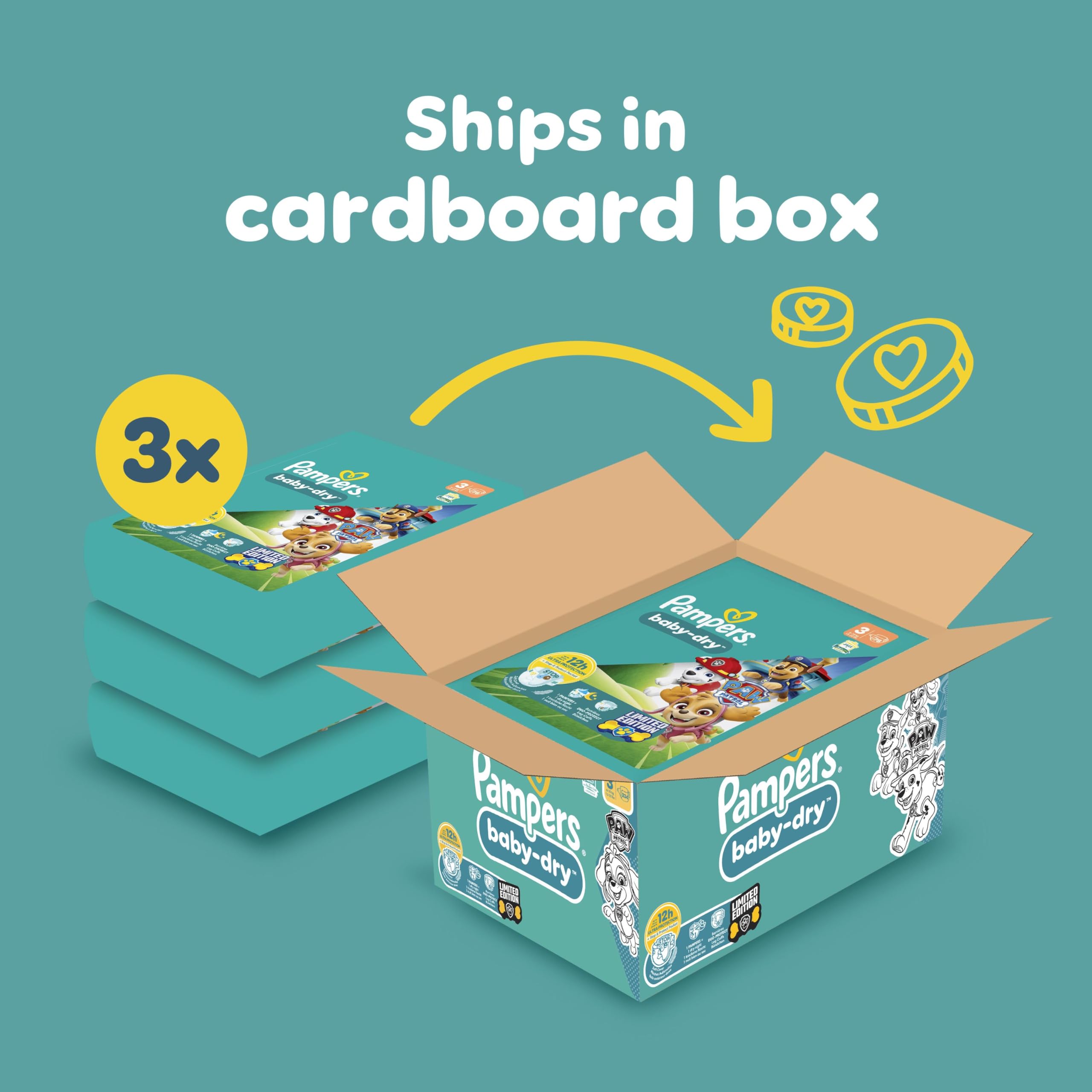 Pampers Baby-Dry Paw Patrol Nappies Size 3, 234 Count, 6-10kg Monthly Pack, Up to 100% Leak-Free Night - Damaged Box