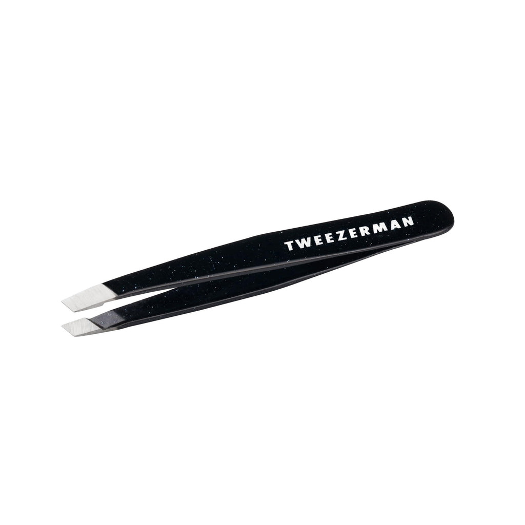 Tweezerman Black Leopard Mini Slant Tweezer, Professional Stainless Steel Precision Tweezers for Facial Hair and Eyebrows, with Travel Case, (Pack of 1)