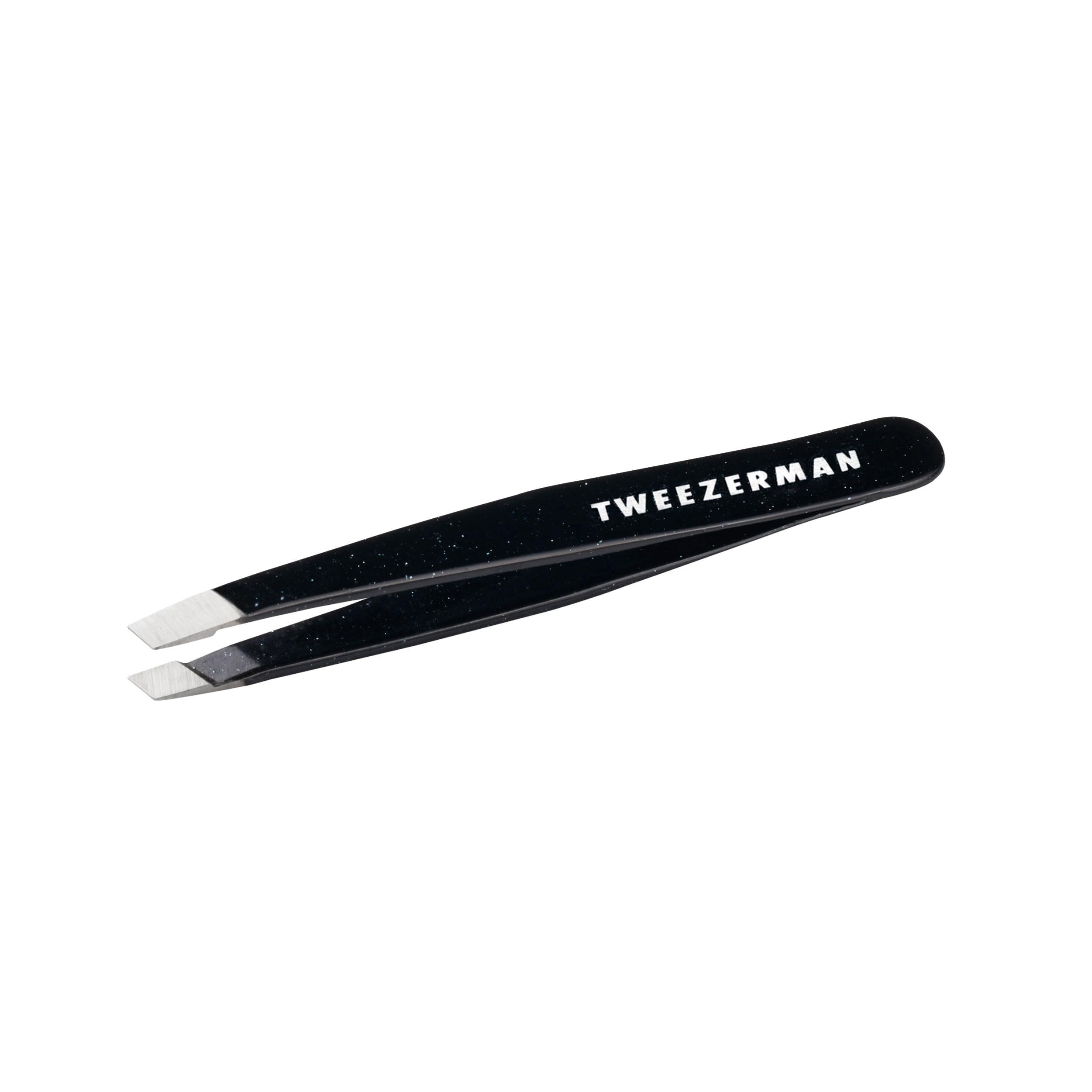 Tweezerman Black Leopard Mini Slant Tweezer, Professional Stainless Steel Precision Tweezers for Facial Hair and Eyebrows, with Travel Case, (Pack of 1)