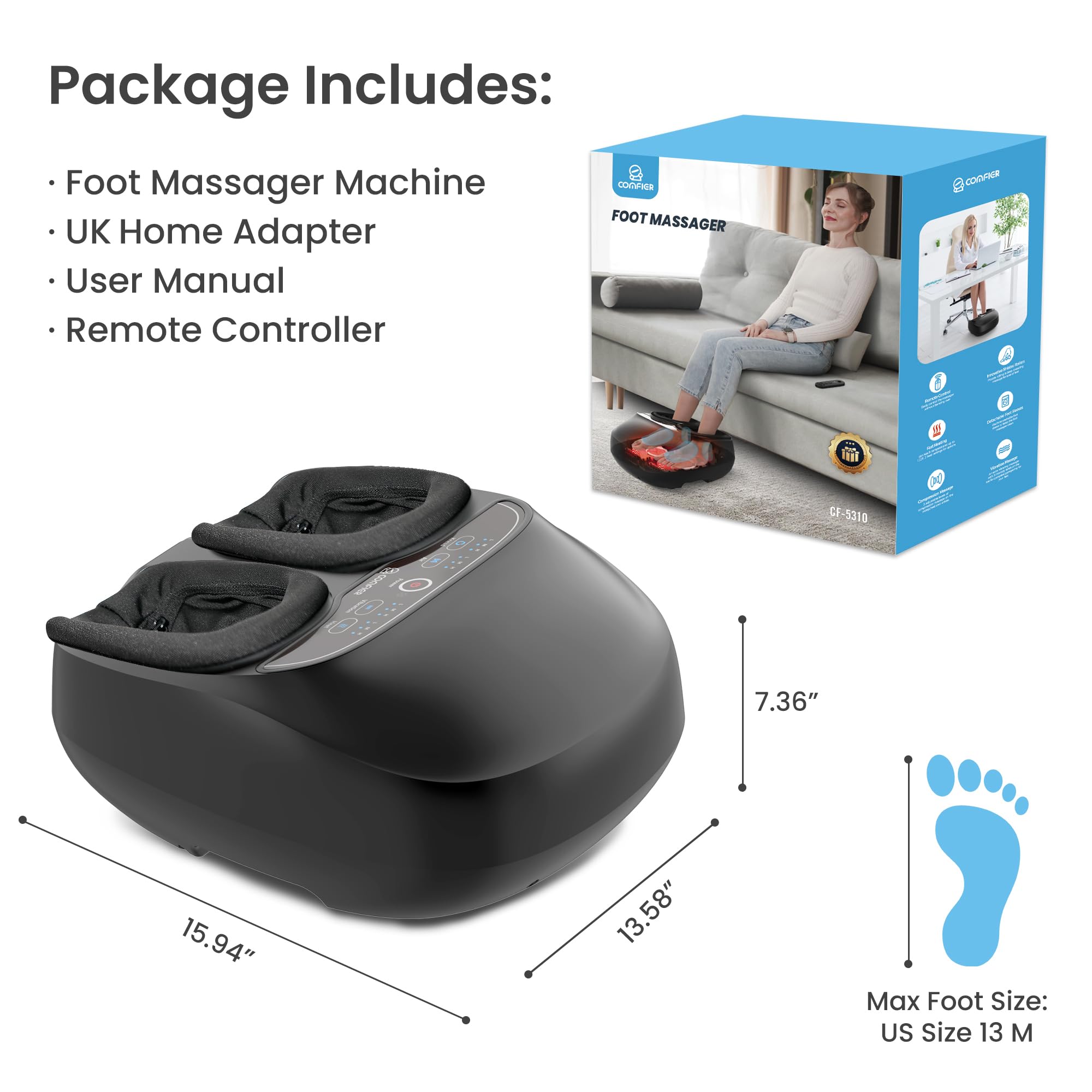 COMFIER Shiatsu Foot Massager with Heat, Kneading, Compression, Vibration - Electric Feet Massager for Plantar Fasciitis, Neuropathy - Damaged Box